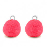 Pompom Anhänger mit Öse 10mm - Silver-hot pink